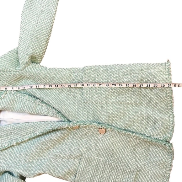 Zara Green White Tweed Textured Long Blazer-Small - Picture 10 of 15